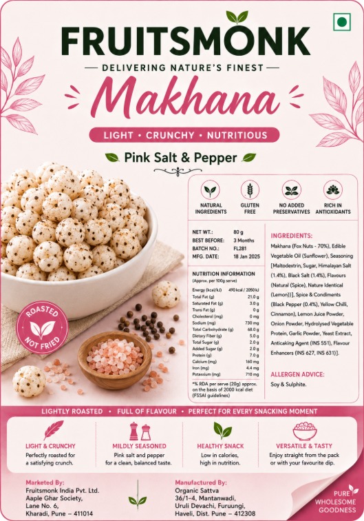 Pink Salt And Pepper Flavoured Makhana | Fruitsmonk