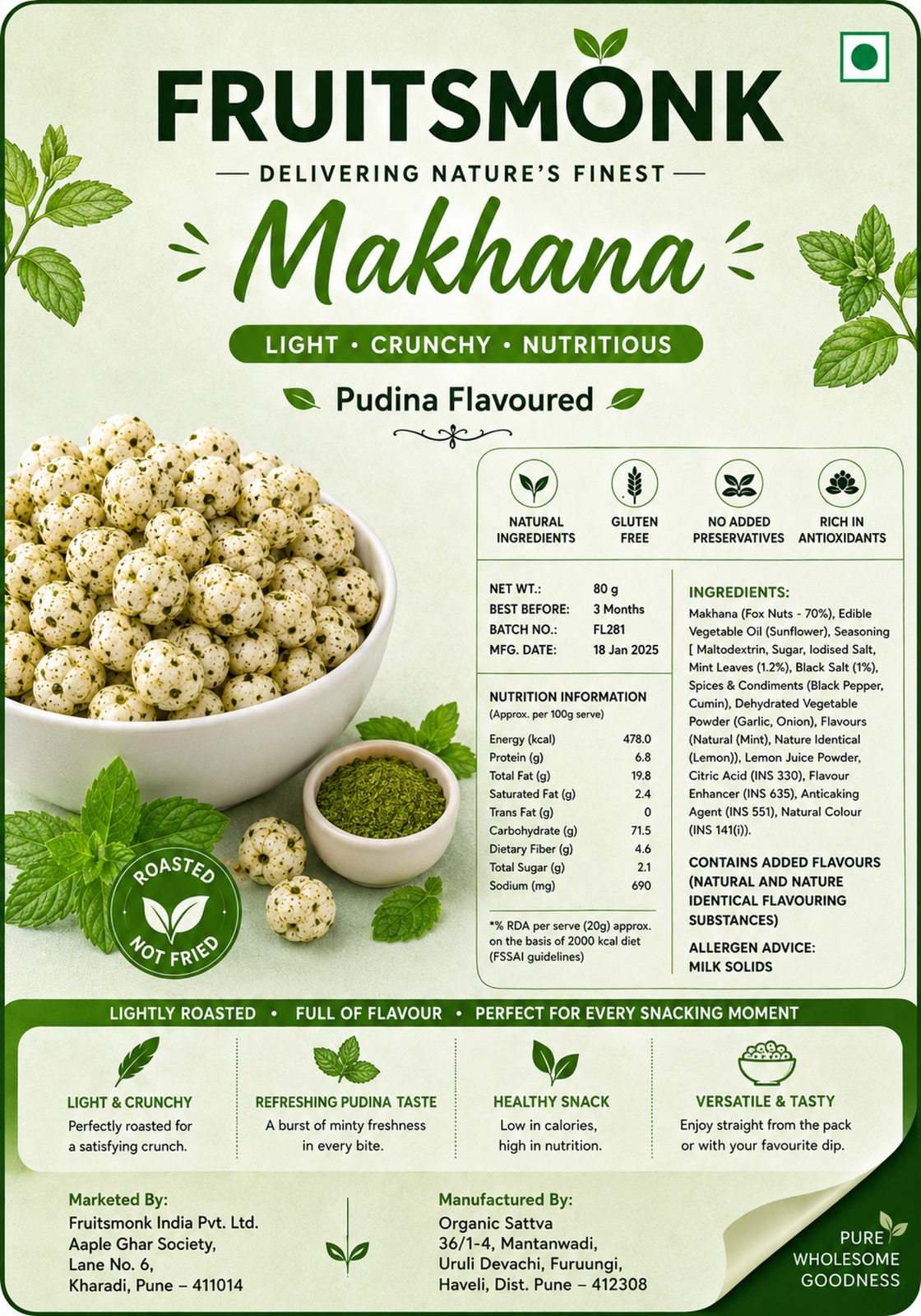 Pudina Flavoured Makhana | Fruitsmonk